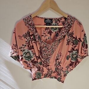 Angie Crop Pink Floral Blouse